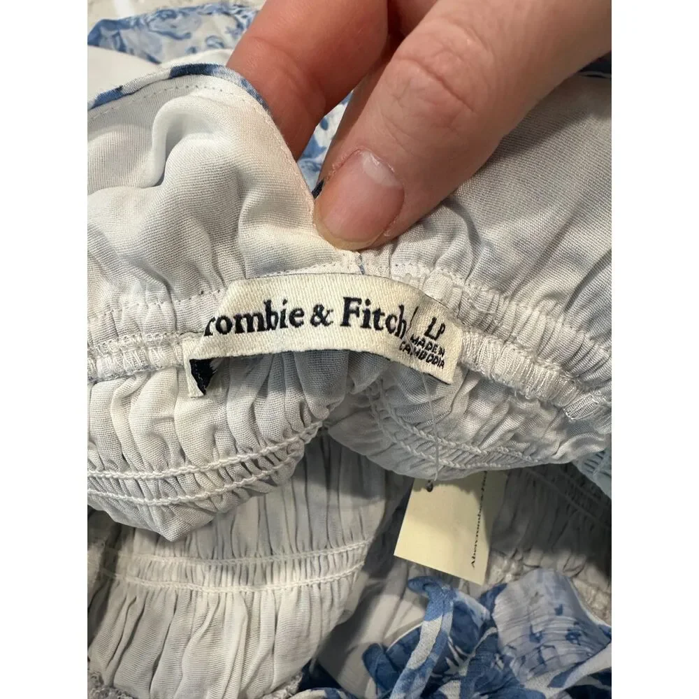NWT Abercrombie & Fitch Blue White Floral Tie Back Maxi Dress Size Large Petite